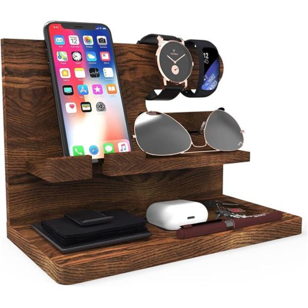 Chic Wood Phone & Watch - Station Organizer - Gift for Husband, Men Birthday
